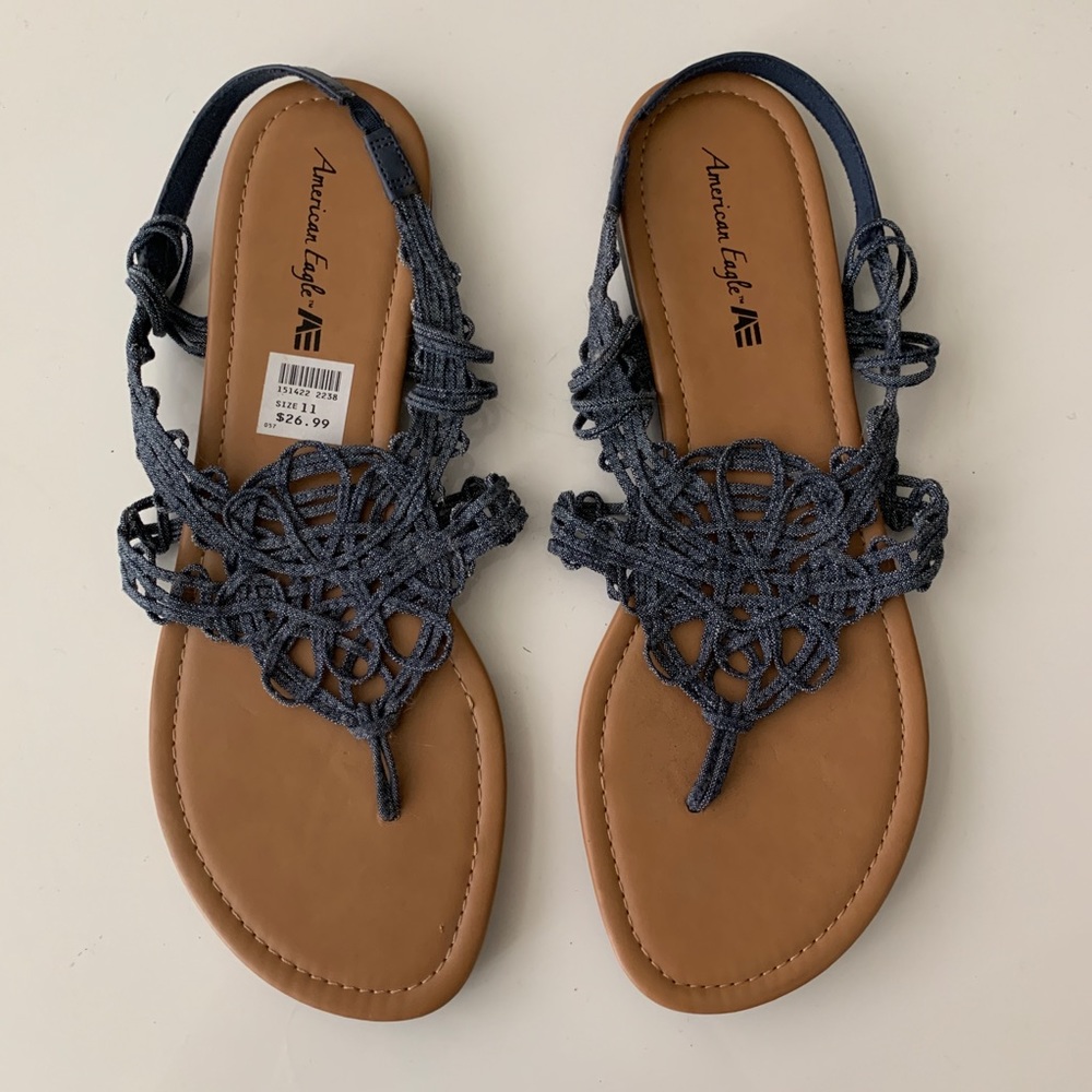 Blue denim chambray lace sandal